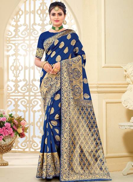 Navy Blue Colour Santraj New Fancy Wear Latest Banarasi Silk Designer Saree Collection 1017